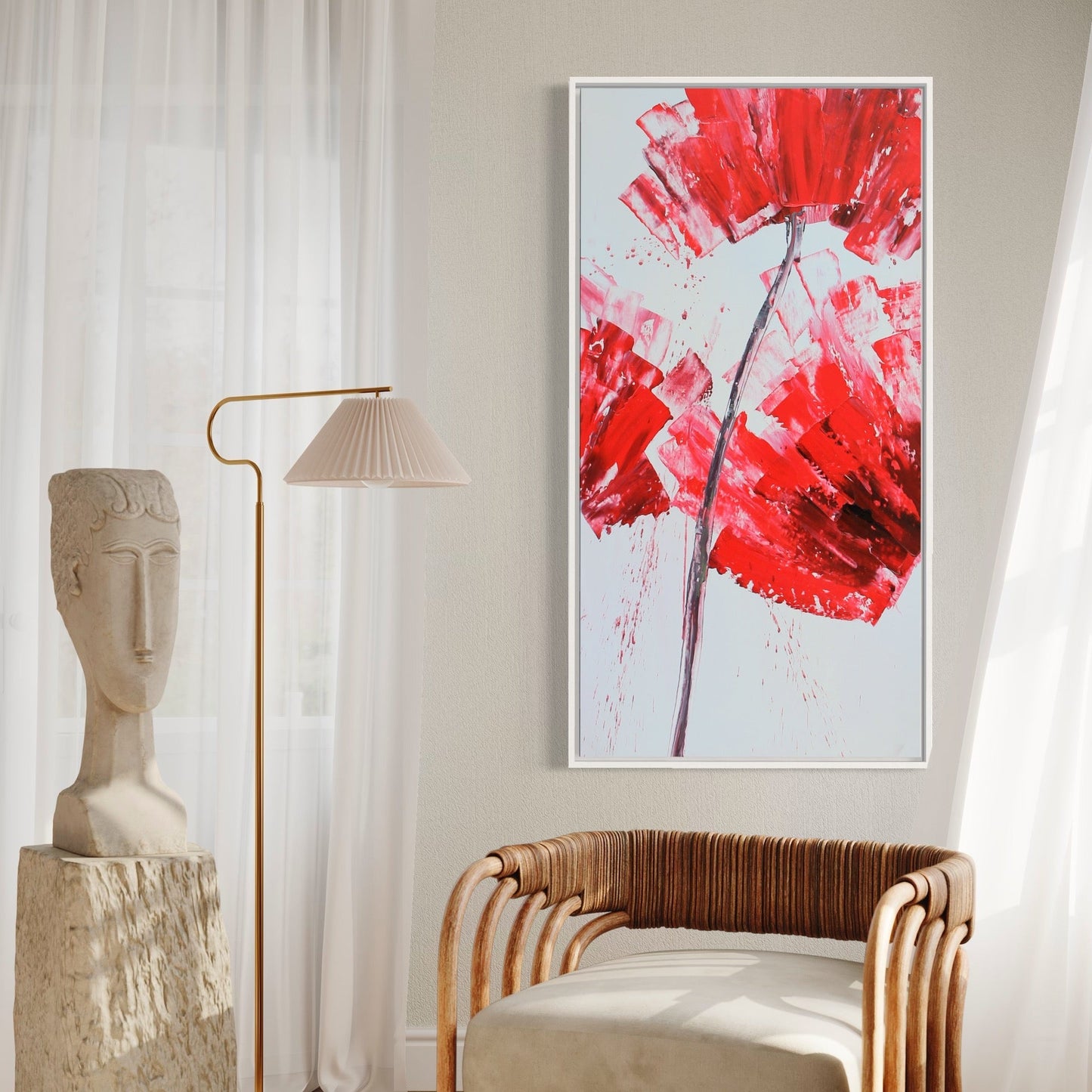 Vibrant Red Flower Oil Painting - Abstract Floral Art for Modern Home Decor