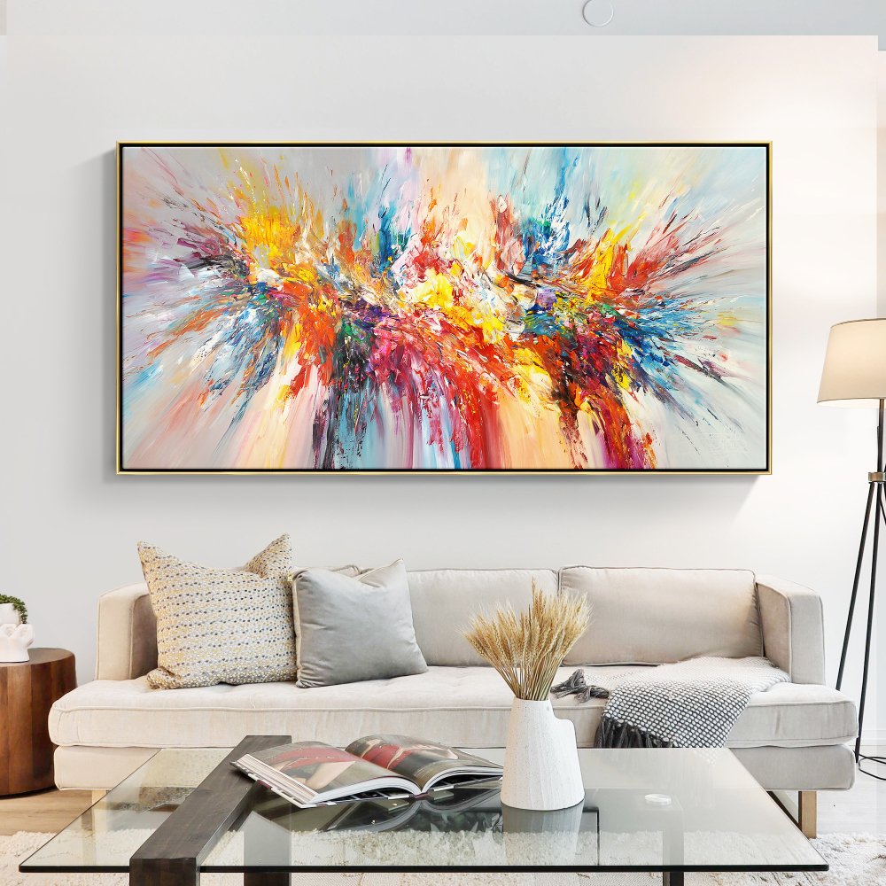 Vibrant Abstract Oil Painting of Joyful Colors and Dynamic Swirls for Modern Decor