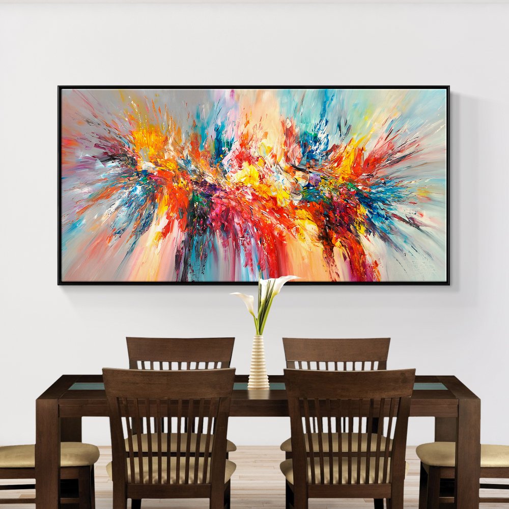 Vibrant Abstract Oil Painting of Joyful Colors and Dynamic Swirls for Modern Decor