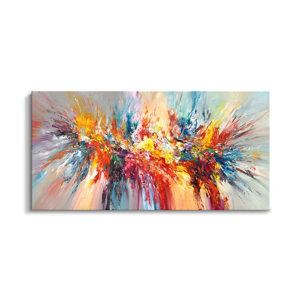 Vibrant Abstract Oil Painting of Joyful Colors and Dynamic Swirls for Modern Decor