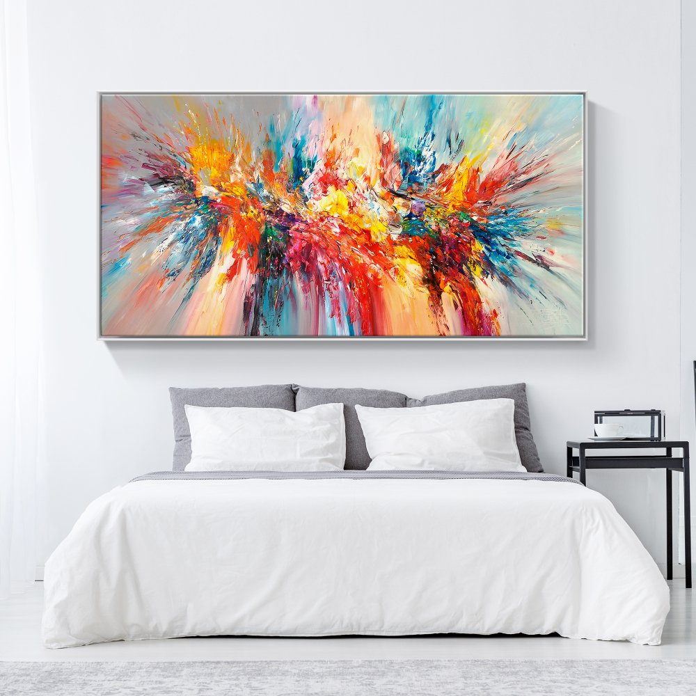 Vibrant Abstract Oil Painting of Joyful Colors and Dynamic Swirls for Modern Decor