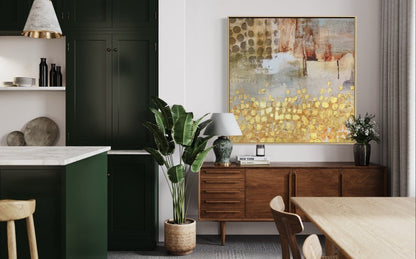 Golden Abundance: Contemporary Abstract Oil Painting for Elegant Home Decor