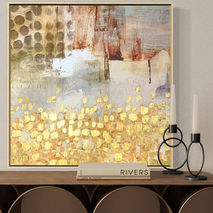 Golden Abundance: Contemporary Abstract Oil Painting for Elegant Home Decor