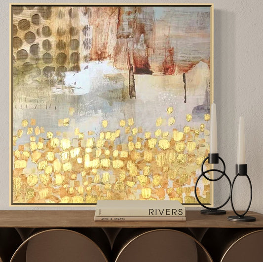 Golden Abundance: Contemporary Abstract Oil Painting for Elegant Home Decor