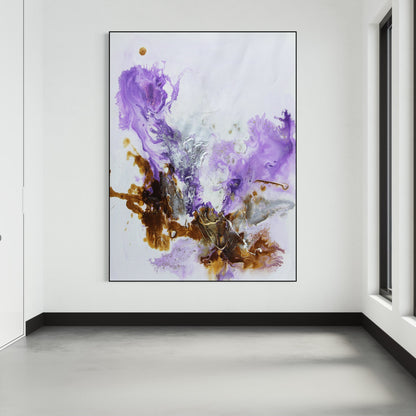 Abstract Purple and Gold Oil Painting for Modern Home Décor