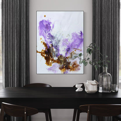 Abstract Purple and Gold Oil Painting for Modern Home Décor