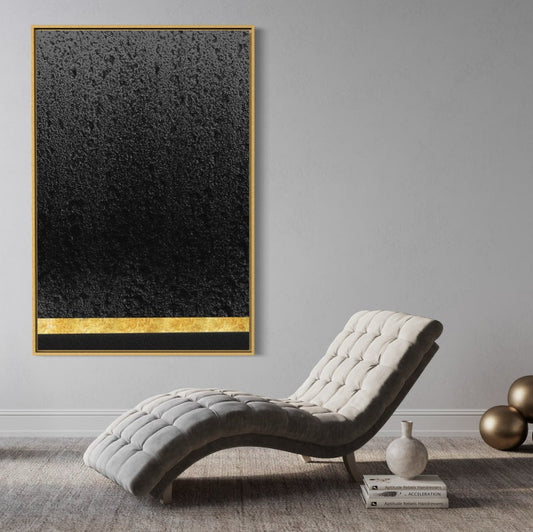 Elegant Black and Gold Abstract Oil Painting for Modern Home Decor