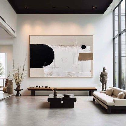 Elegant Minimalist Abstract Oil Painting in Black and White for Modern Decor