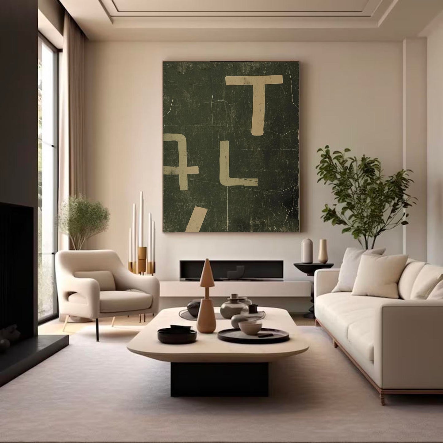 Bold Minimalist Abstract Oil Painting in Earthy Tones for Modern Decor