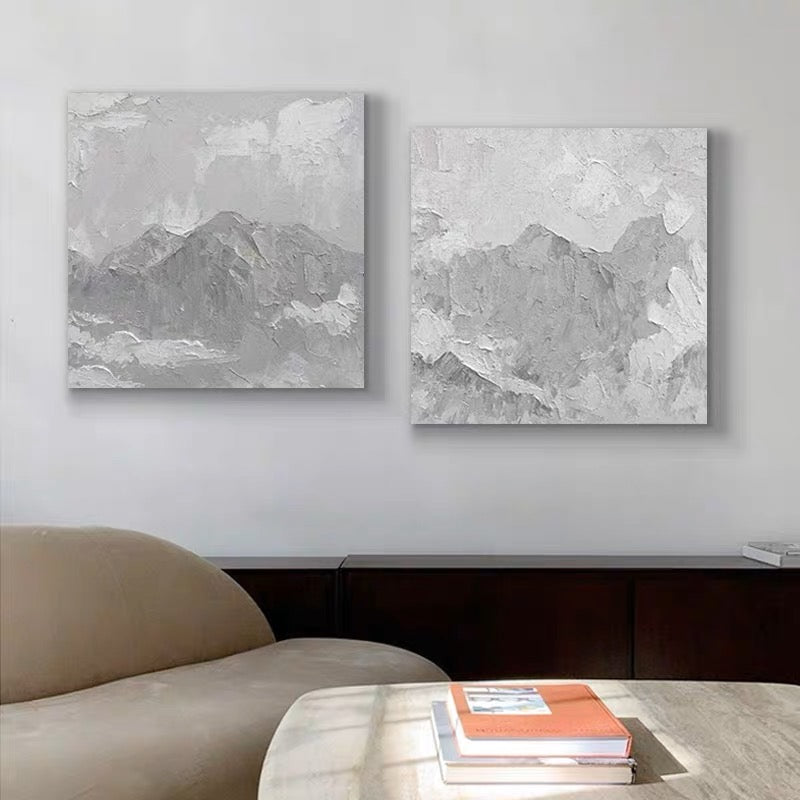 Serene Winter Landscape Oil Painting in Grayscale for Elegant Home Decor