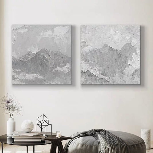 Serene Winter Landscape Oil Painting in Grayscale for Elegant Home Decor