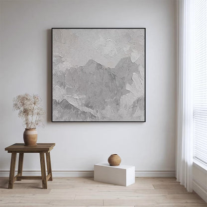 Serene Winter Landscape Oil Painting in Grayscale for Elegant Home Decor