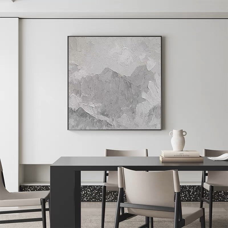 Serene Winter Landscape Oil Painting in Grayscale for Elegant Home Decor
