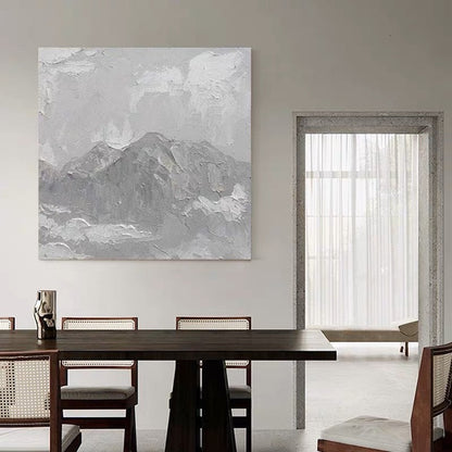 Serene Winter Landscape Oil Painting in Grayscale for Elegant Home Decor