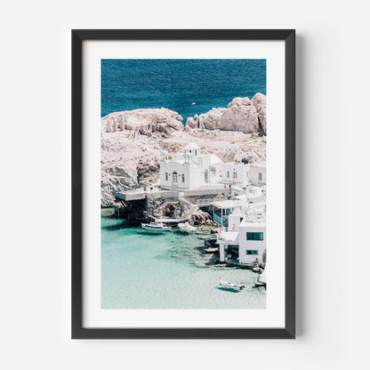 Serene Firopotamos Seaside Oil Painting of White Architecture and Crystal Waters