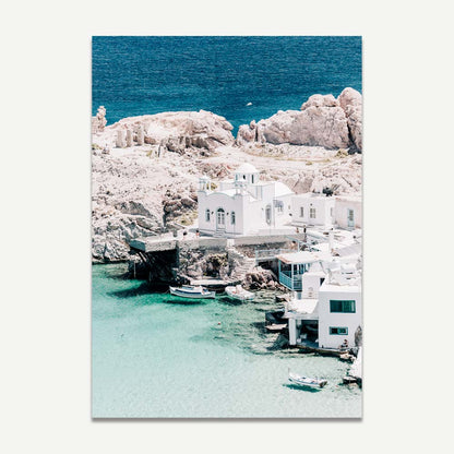Serene Firopotamos Seaside Oil Painting of White Architecture and Crystal Waters