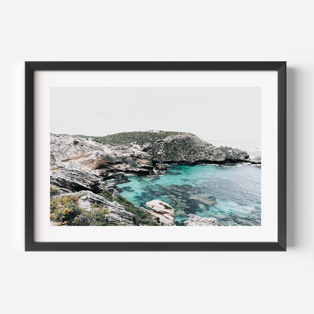 Serene Coastal Landscape with Turquoise Waters and Rocky Shoreline Oil Painting