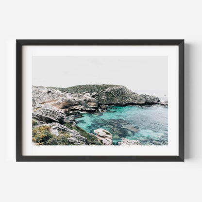 Serene Coastal Landscape with Turquoise Waters and Rocky Shoreline Oil Painting