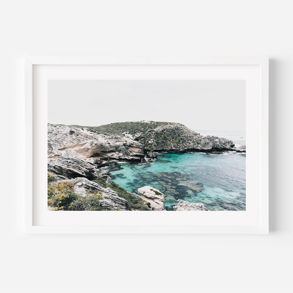 Serene Coastal Landscape with Turquoise Waters and Rocky Shoreline Oil Painting