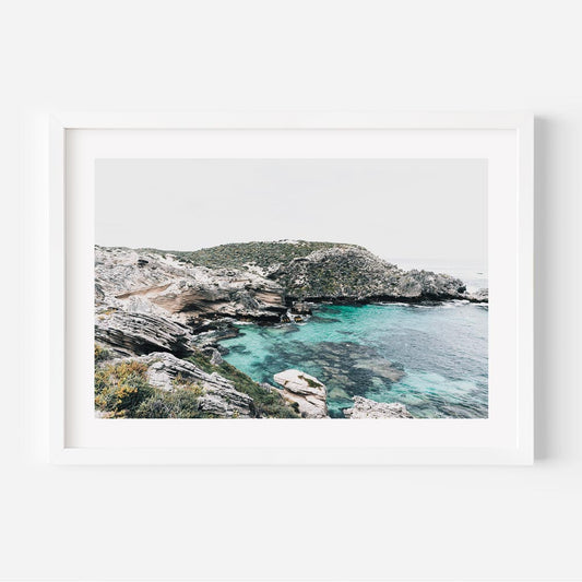 Serene Coastal Landscape with Turquoise Waters and Rocky Shoreline Oil Painting