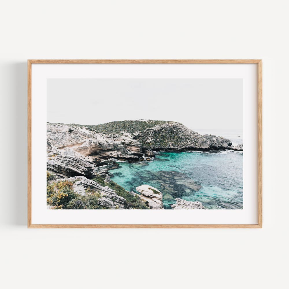 Serene Coastal Landscape with Turquoise Waters and Rocky Shoreline Oil Painting