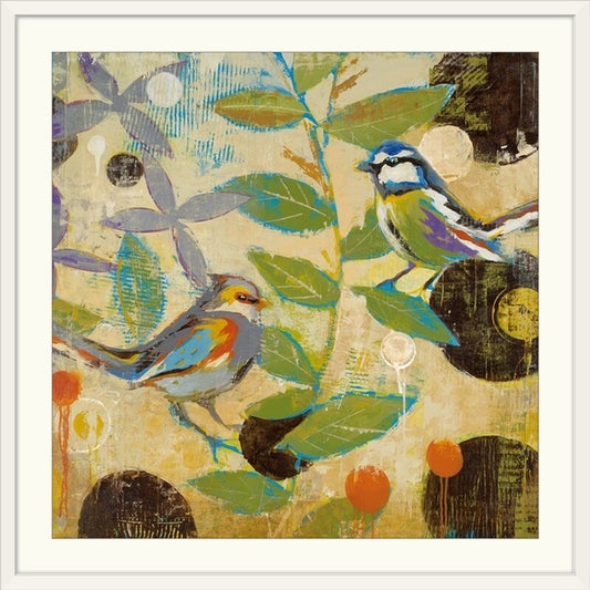 Colorful Birds Among Leaves - Vibrant Oil Painting