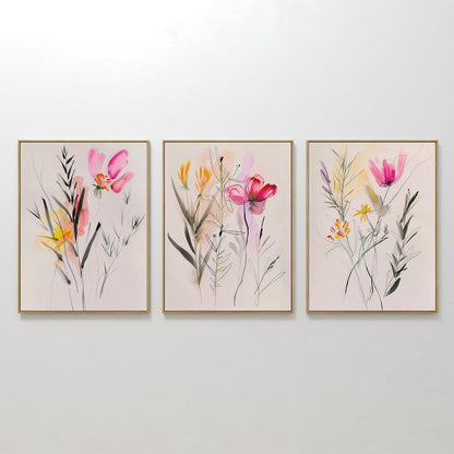 Vibrant Floral Triptych Oil Paintings for Elegant Home Décor