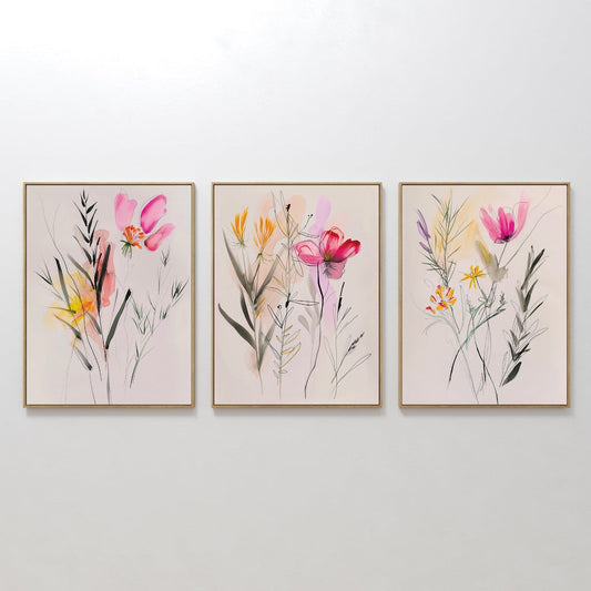 Vibrant Floral Triptych Oil Paintings for Elegant Home Décor