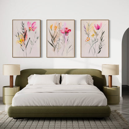 Vibrant Floral Triptych Oil Paintings for Elegant Home Décor