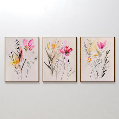 Vibrant Floral Triptych Oil Paintings for Elegant Home Décor