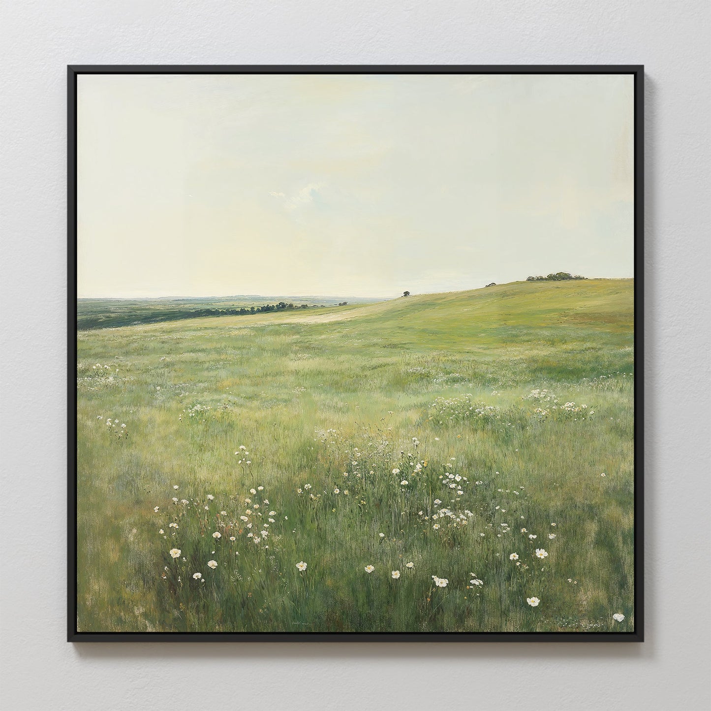 Serene Floral Meadow Landscape Oil Painting for Home Decor