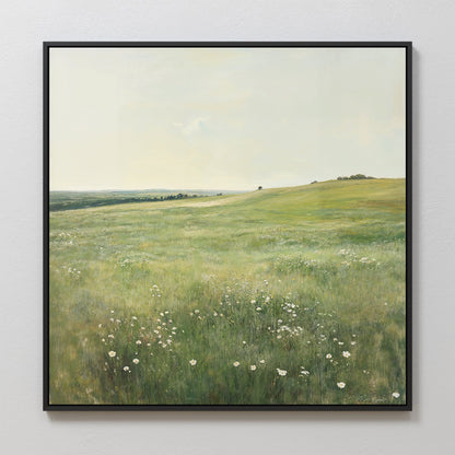 Serene Floral Meadow Landscape Oil Painting for Home Decor