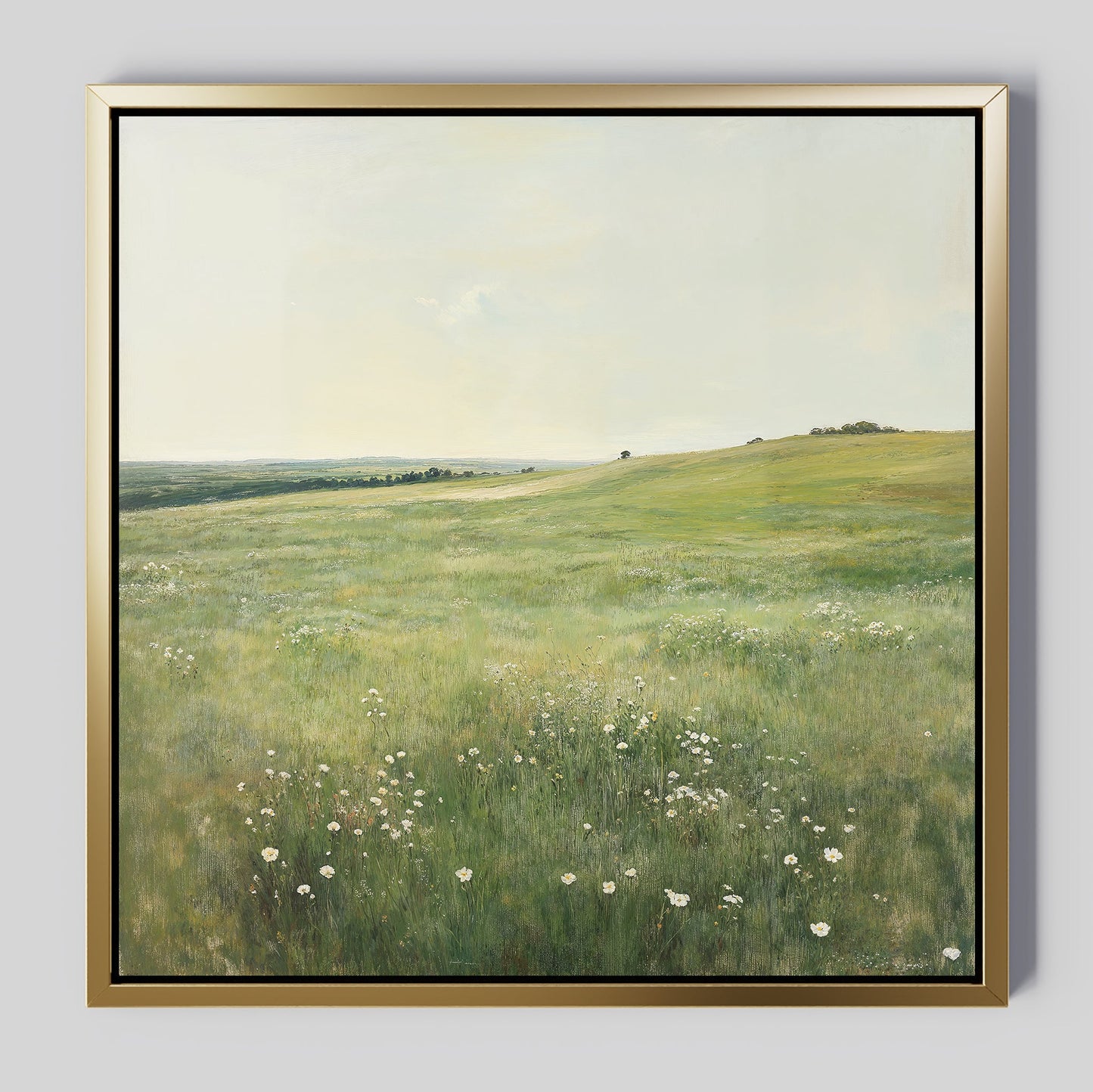 Serene Floral Meadow Landscape Oil Painting for Home Decor