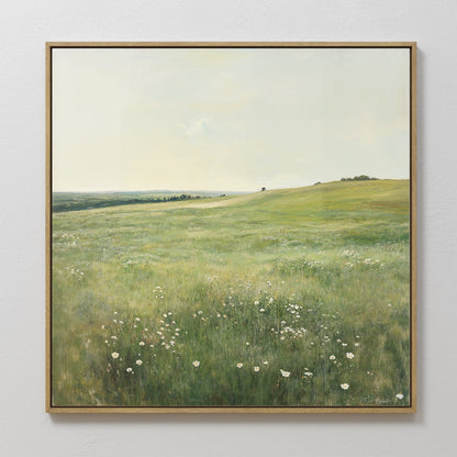 Serene Floral Meadow Landscape Oil Painting for Home Decor