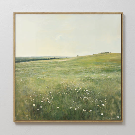Serene Floral Meadow Landscape Oil Painting for Home Decor