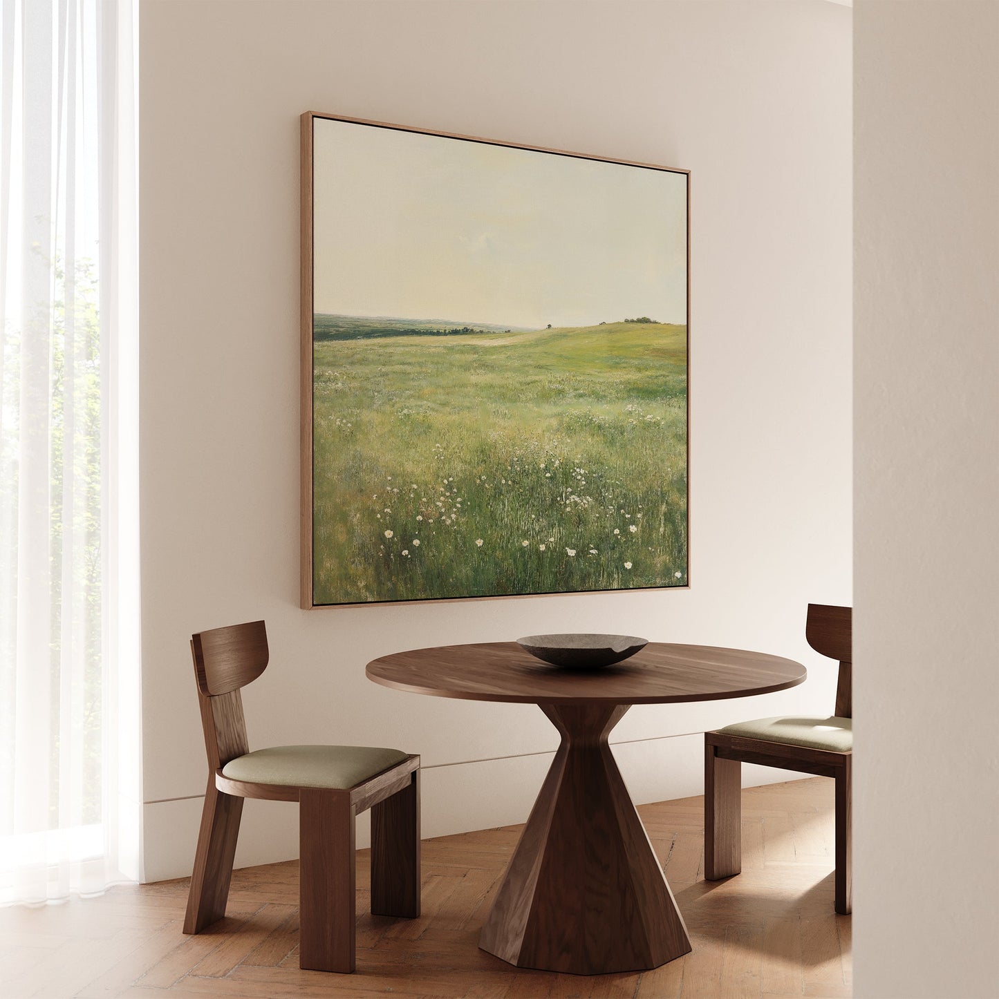 Serene Floral Meadow Landscape Oil Painting for Home Decor