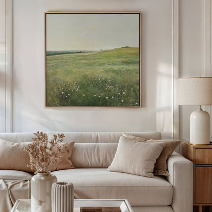 Serene Floral Meadow Landscape Oil Painting for Home Decor