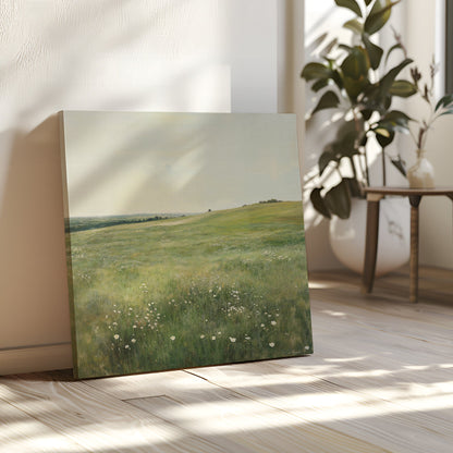 Serene Floral Meadow Landscape Oil Painting for Home Decor