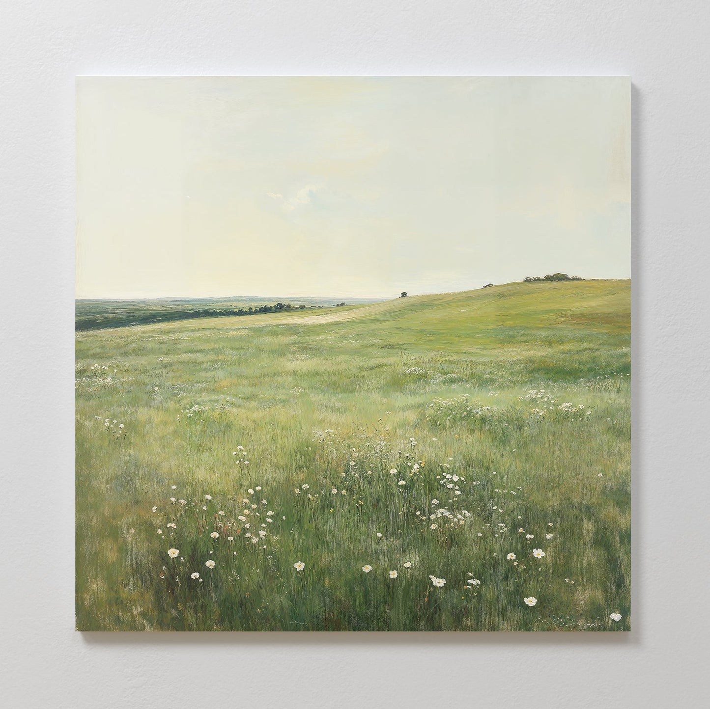 Serene Floral Meadow Landscape Oil Painting for Home Decor