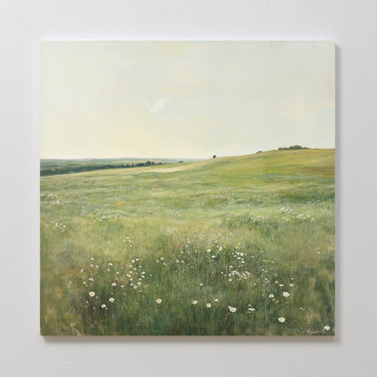 Serene Floral Meadow Landscape Oil Painting for Home Decor