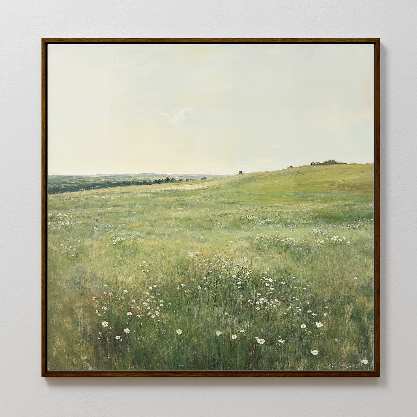 Serene Floral Meadow Landscape Oil Painting for Home Decor