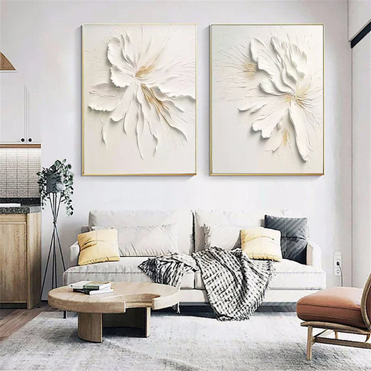 Elegant 3D Floral Canvas Art Set - Textured Flower Wall Decor for Home Decor
