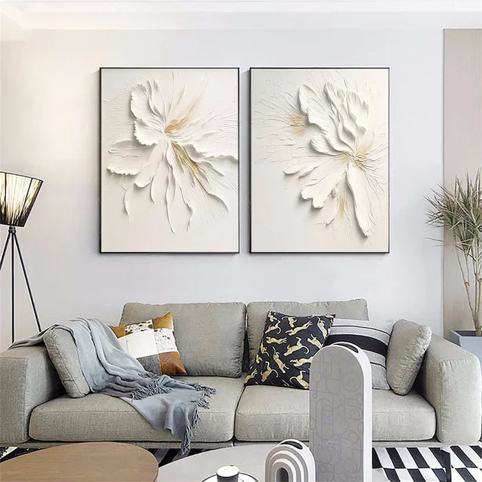 Elegant 3D Floral Canvas Art Set - Textured Flower Wall Decor for Home Decor