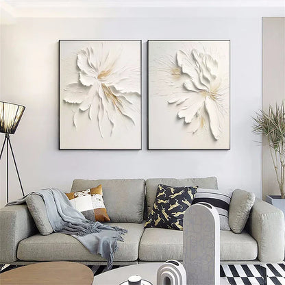 Elegant 3D Floral Canvas Art Set - Textured Flower Wall Decor for Home Decor