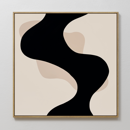 Black and Beige Abstract Oil Painting for Modern Home Decor
