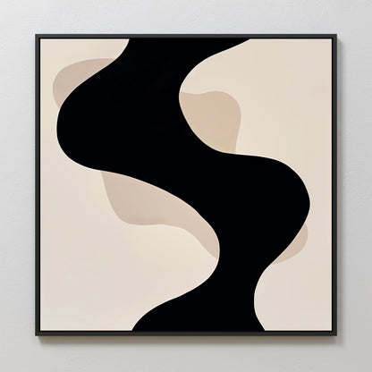Black and Beige Abstract Oil Painting for Modern Home Decor