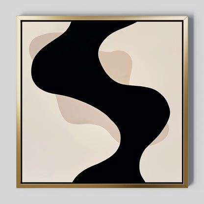 Black and Beige Abstract Oil Painting for Modern Home Decor