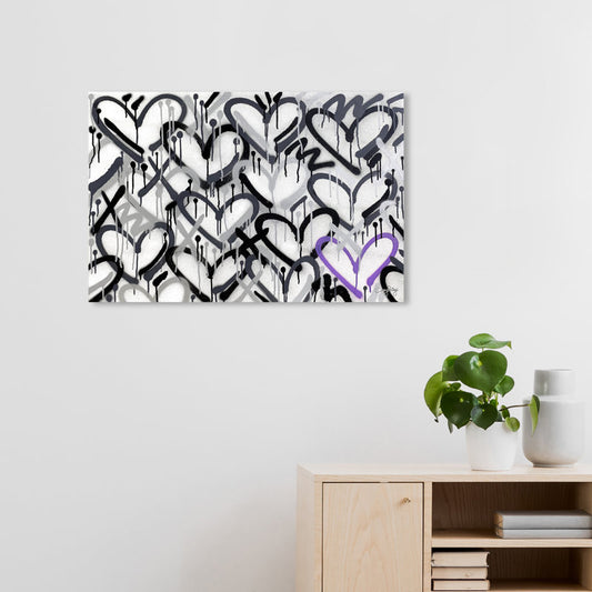 Modern Heart Art - Abstract Oil Painting in Grays with Purple Accent