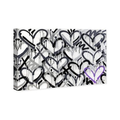 Modern Heart Art - Abstract Oil Painting in Grays with Purple Accent