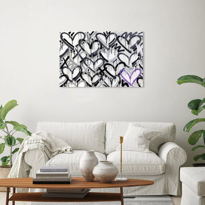 Modern Heart Art - Abstract Oil Painting in Grays with Purple Accent